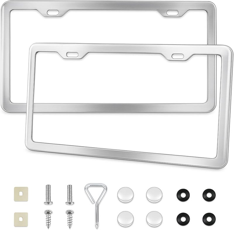 EPIMA 2-Pack License Plate Frames, Universal Aluminum Licence Plate Frame Holder, 2-Hole Narrow ＆ Slim Design Holder with Screws & Caps, Universal Fit for Cars, Trucks, Various Vehicles-Silver - Image 1